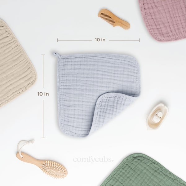 dimension image slide 10 of 18, Muslin Baby Washcloths, Soft 10"x10" Cotton by Comfy Cubs