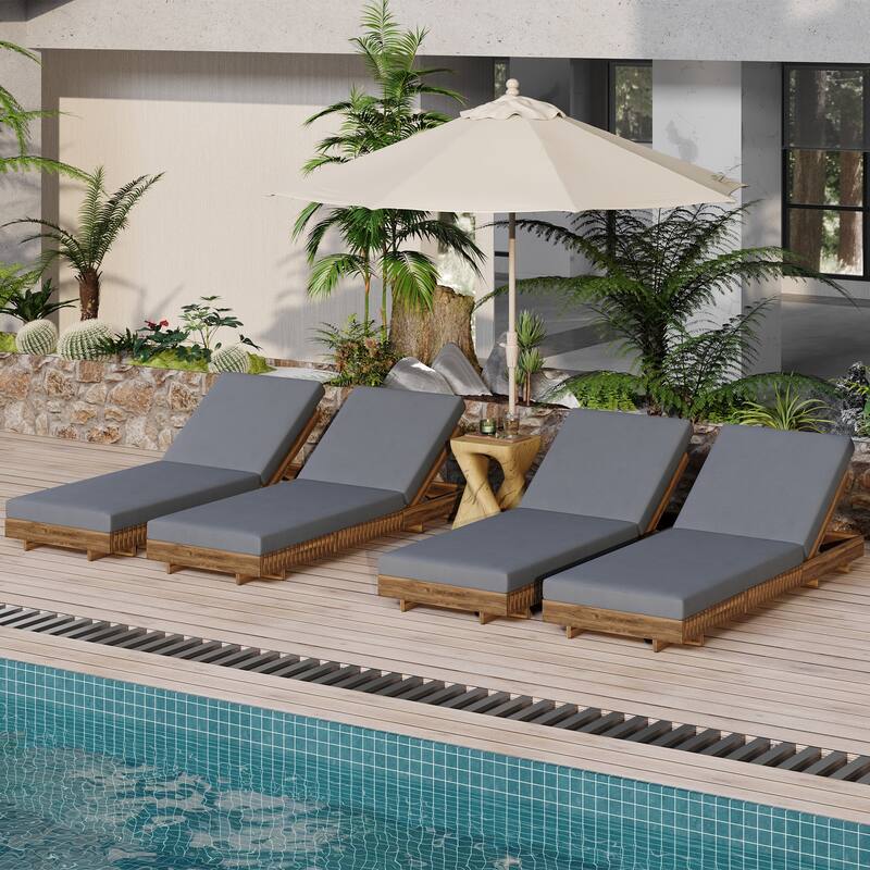 Christopher Knight Home - Samuel Outdoor Acacia Wood Chaise Lounge Set - Teak+Dark Gray+4 Piece