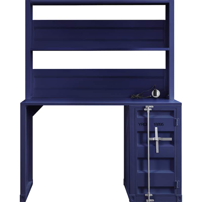 Container Design Metal Writing Desk with Hutch in Blue - Blue