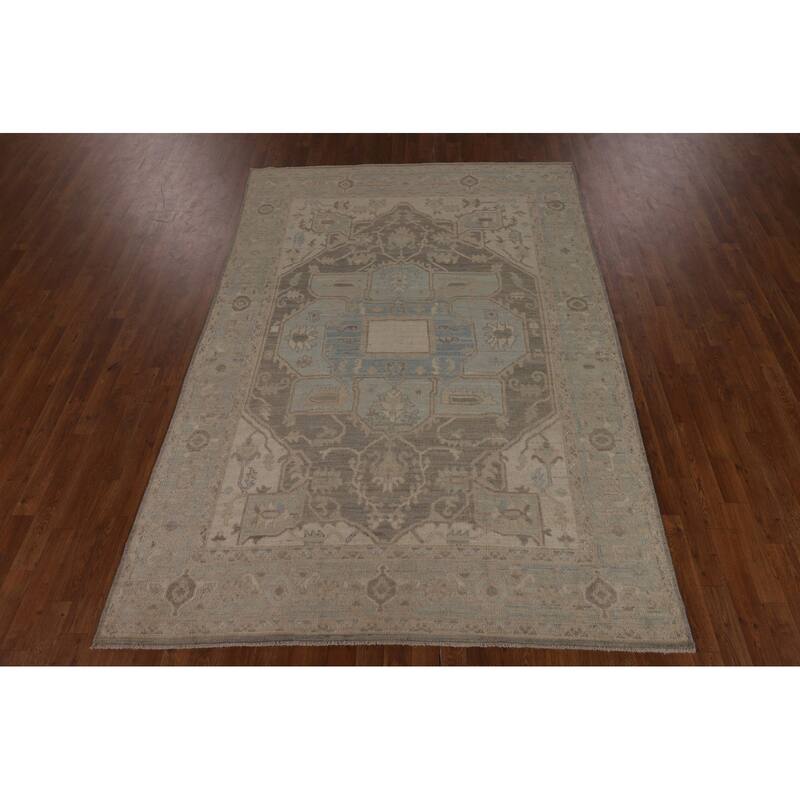Vegetable Dye Grey Oushak Turkish Area Rug Hand-Knotted Wool Carpet - 6'0"x 8'9"