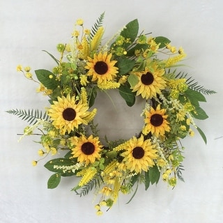 Sunflowers And Green Leaves Wreath - Bed Bath & Beyond - 40397692