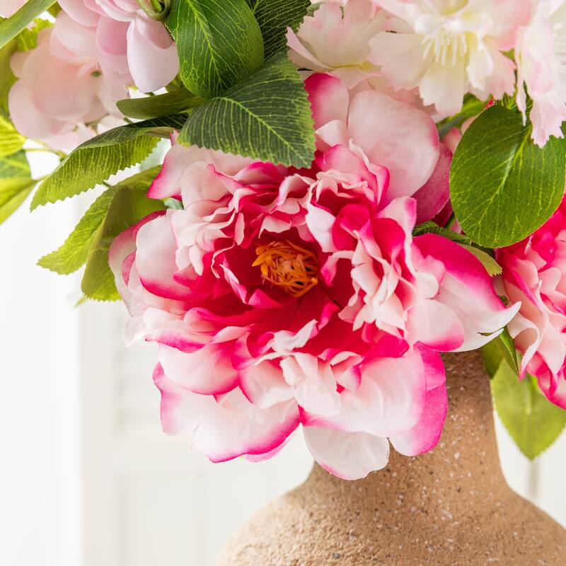 Glitzhome 28"H Set of 2 Pink Hydrangea, Peony & Cherry Pick