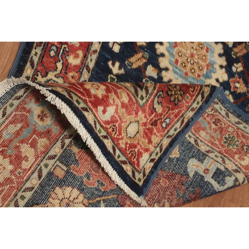 Hand Knotted Oriental 100% Wool Carpet Traditional All-Over Navy Blue & Blues Ziegler Runner Rug - 11' 7'' X 2' 5''