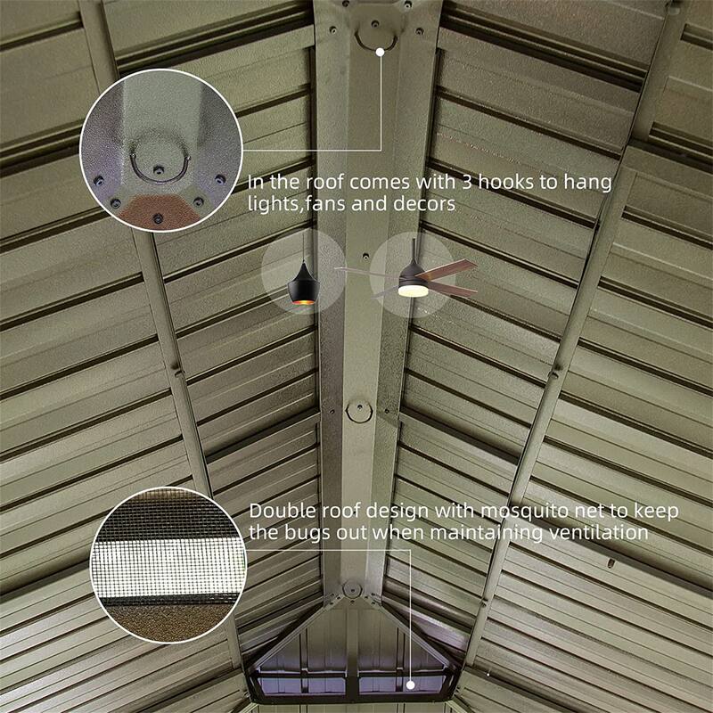 GDFStudio - Terry Outdoor Aluminum Hardtop Gazebo with Galvanized Steel Double Roof, Curtains & Netting