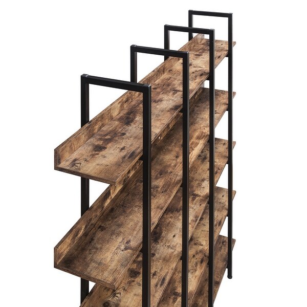 Industrial Style 5-Tier Cross Design Bookcase Home Office Open