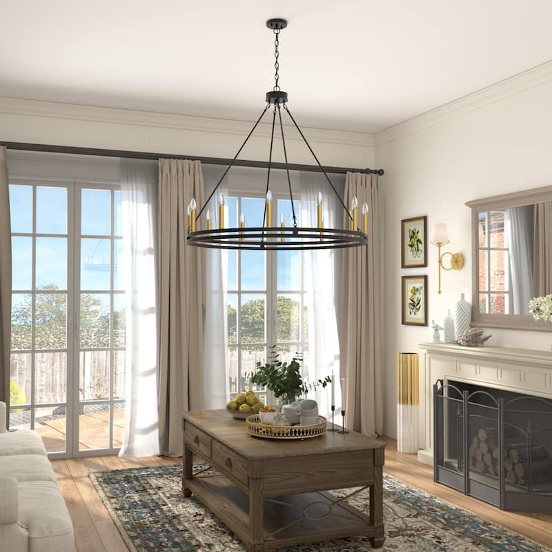 Acroma 12-light Farmhouse Black Wagon Wheel Chandelier