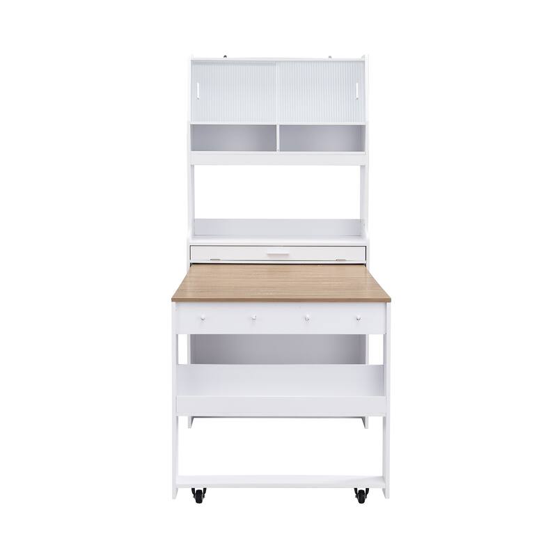 Pantry Cabinet with Hutch and Foldable Dining Table
