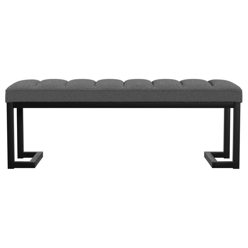 Mezza Accent Bench, Tufted Gray Boucle Fabric, Black Metal, 48 Inch