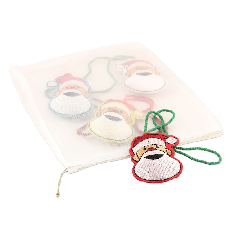 Novica Handmade Smiling Santa Embroidered Wool Holiday Ornaments (Set Of 4)