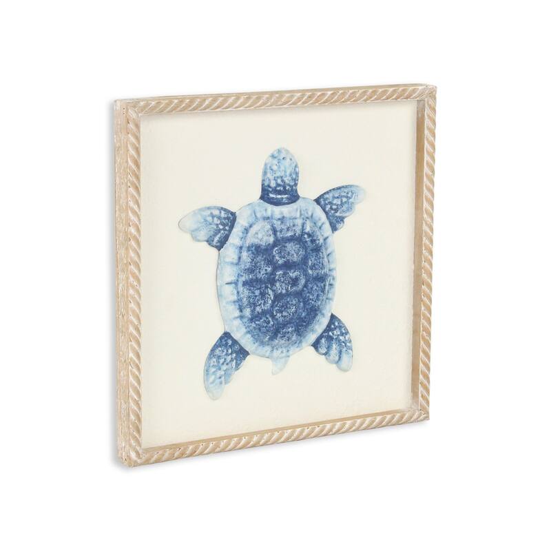 Coralia Blue Metal Sea Turtle Relief Wall Art