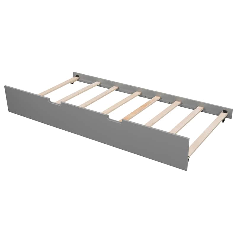 Wooden Daybed with Trundle Bed & Slatted Support, Dual-Use Sturdy Sofa Bed for Bedroom or Living Room