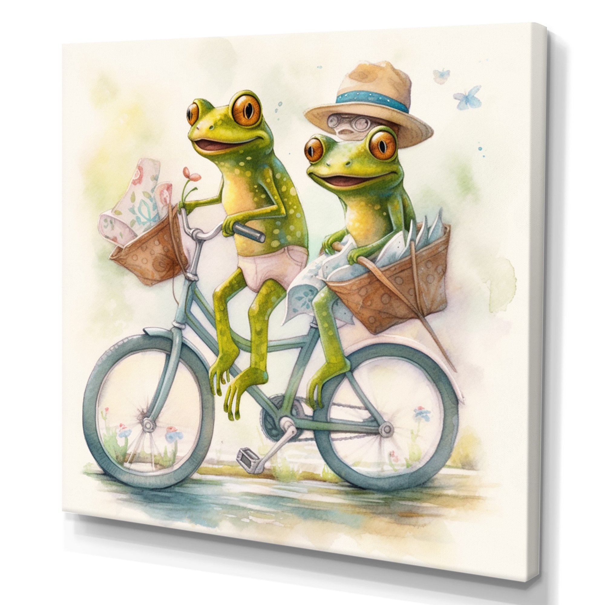Designart Green Frogs Riding A Bike Animal Frog Wall Decor
