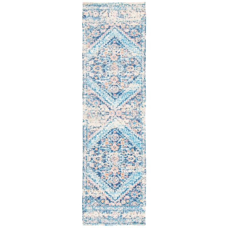 SAFAVIEH Handmade Saffron Karlee Modern Tribal Cotton Rug - 2'3" x 12' Runner - Blue/Turquoise