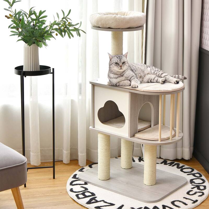 Costway 46" Modern Wooden Cat Tree with Platform & Washable Cushions - See Details