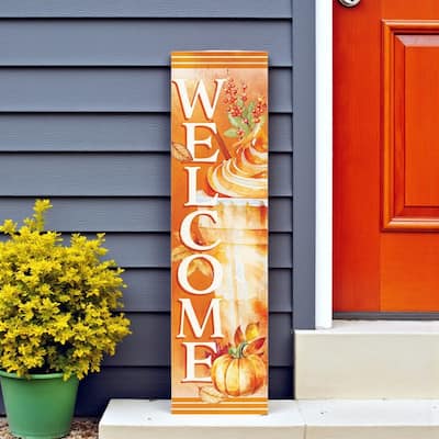 HomeRoots 36" Orange Solid Wood Welcome Leaves Porch Sign