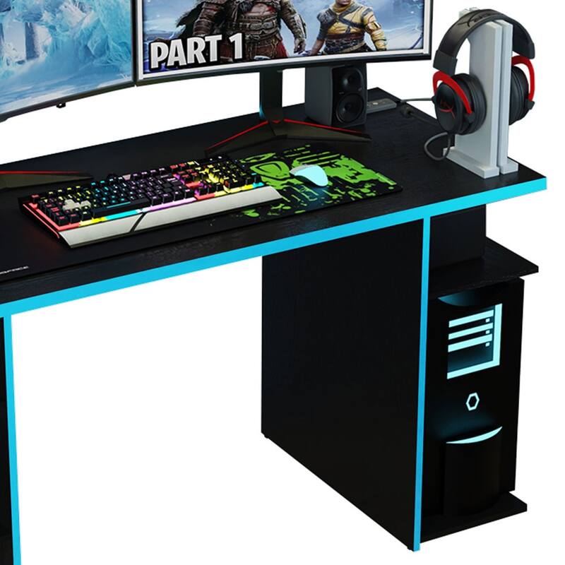 Madesa Large Modern Gaming Computer Desk 53 Inch with 5 Shelves Cable Management Student Study Home Office Gamer Desk