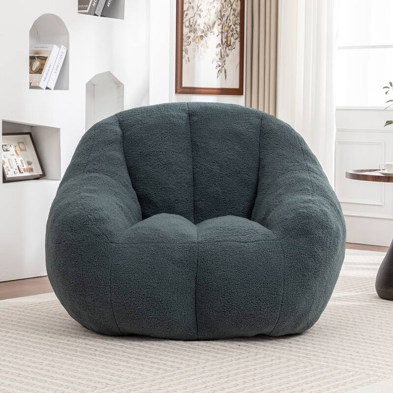 Fluffy and Lazy Teddy Fabric BeanBag Chairs with Memory Foam - Green