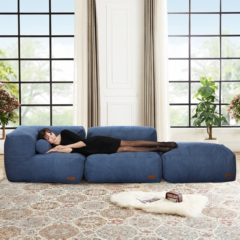 Grondin 3 Piece Giant Upholstered Modular Sectional Design Bean Bag Sofa Chair Set with Density Sponge Padding Bed Bath Beyond 40466253