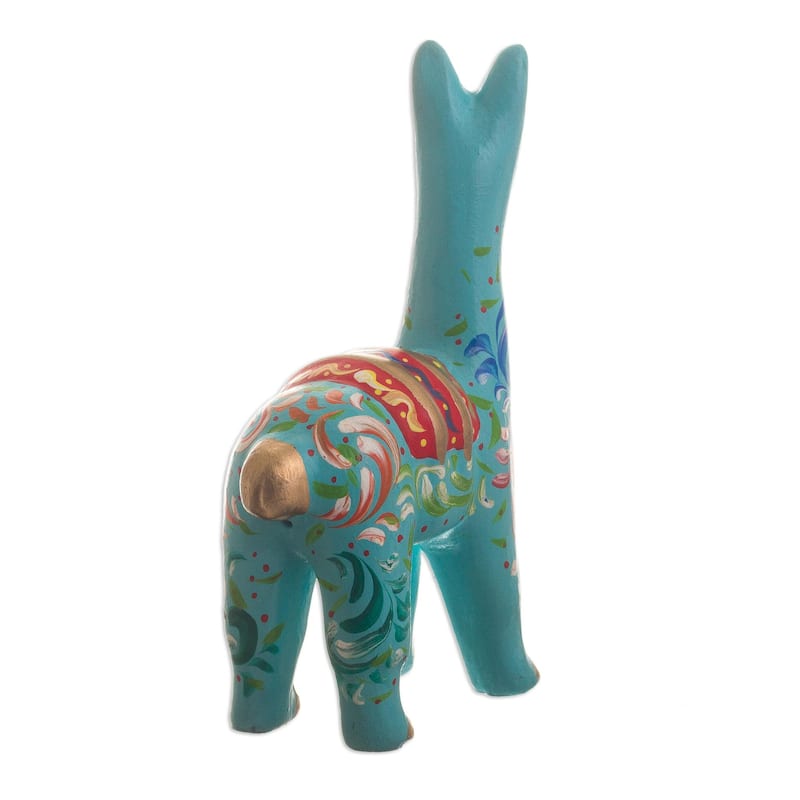 Novica Handmade Llama In Aqua Ceramic Statuette
