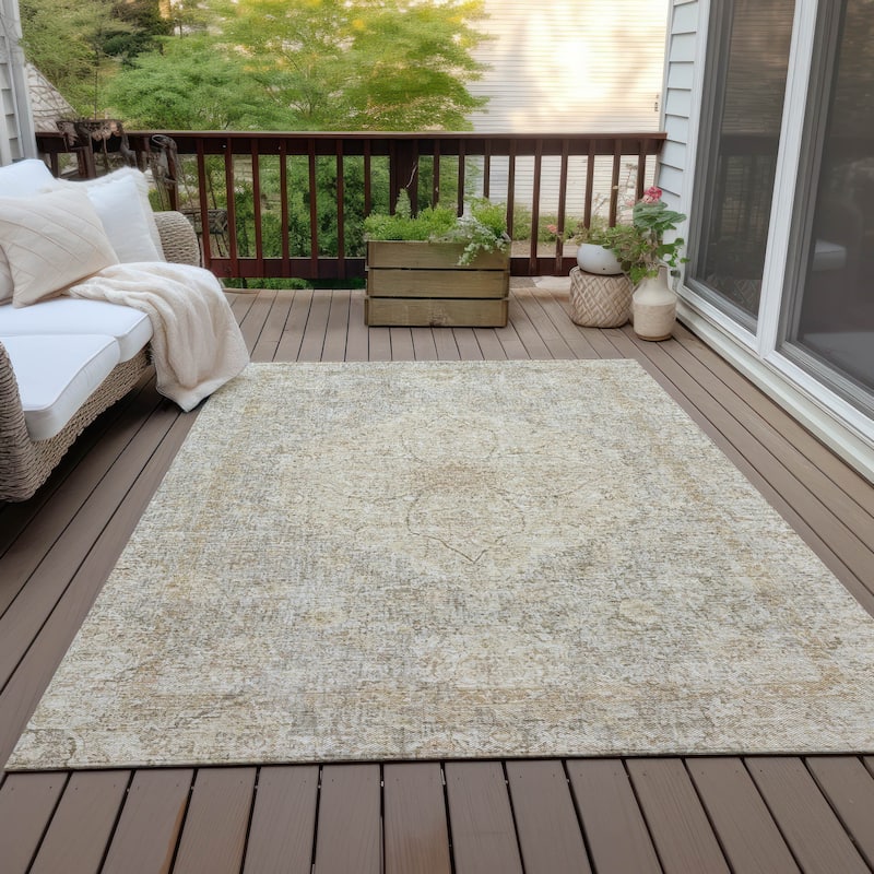 Machine Washable Indoor/Outdoor Traditional Global Chantille Rug - Beige - 3' x 5'
