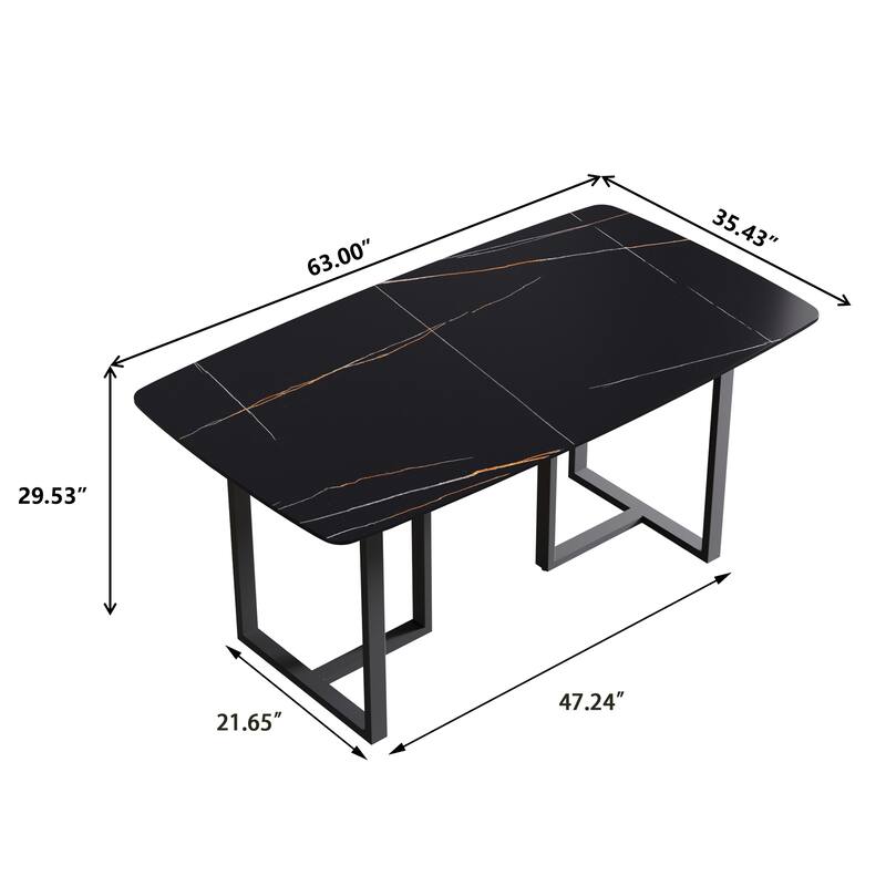 63'' Modern Dining Table，Sintered Stone Tabletop with Black Base
