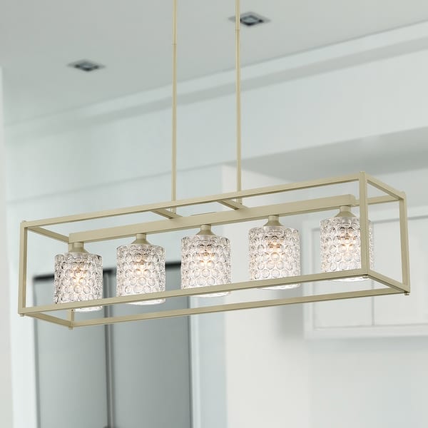 Elegant Cut Crystal Glass 5 Light Linear Pendant - 36.22"x7.87"x8.66 ...