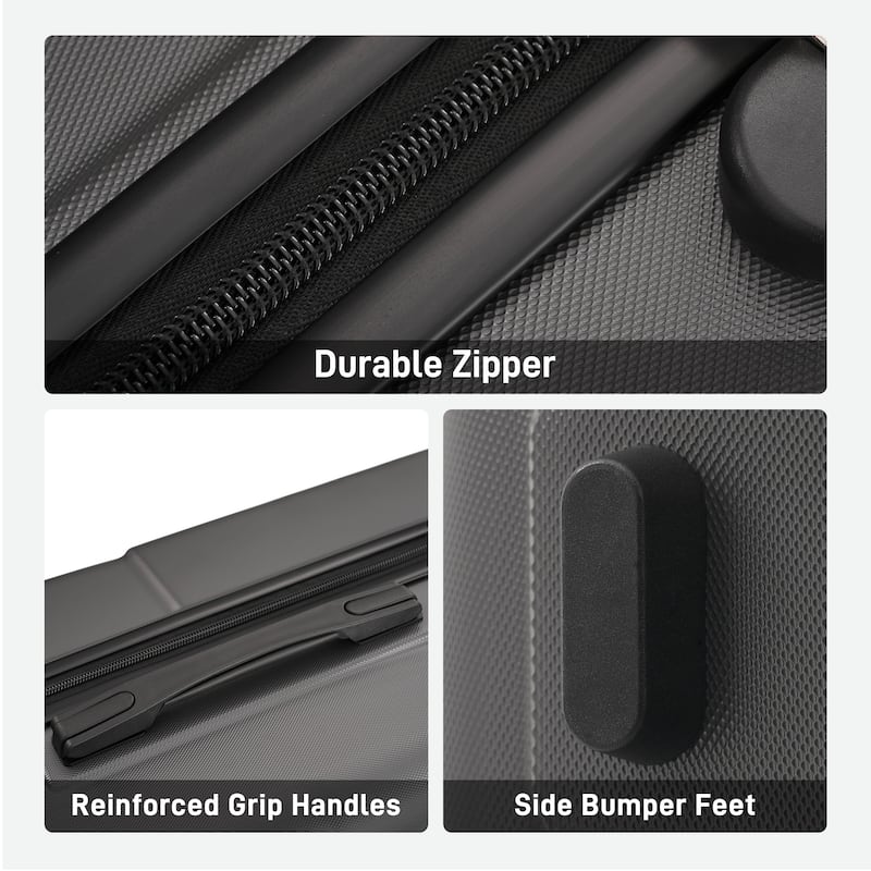 3-Piece, Modern Luggage Sets, Hard-Shell Luggage with Silicone Handles and Combination Lock, for Boarding Travel, Charcoal