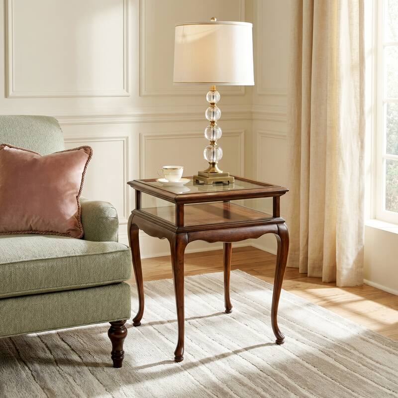 Burton Antique Beige Curio Table - Cherry Brown