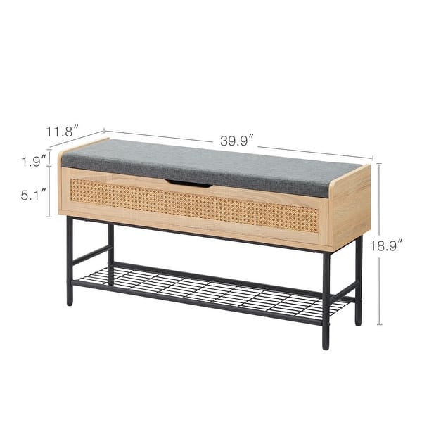 40 Inch Storage Bench with Flip Top Storage Chest 2 Tier Natural Rattan ...