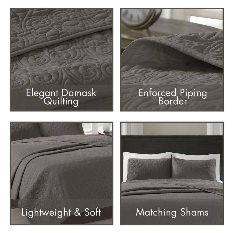 Madison Park Mansfield Reversible Oversized 3-piece Solid Texture Bedspread Quilt Set with Matching Shams