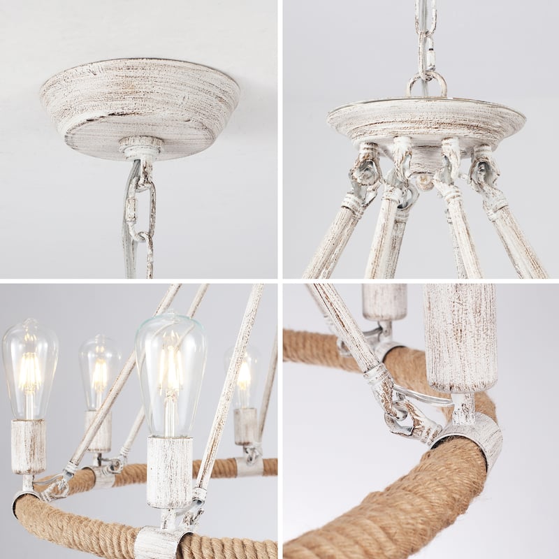 8-Light Classic Semi Flush Mount Chandelier, Farmhouse Modern Wagon Wheel Chandelier for Dining Room - W30.71"x H25.59"