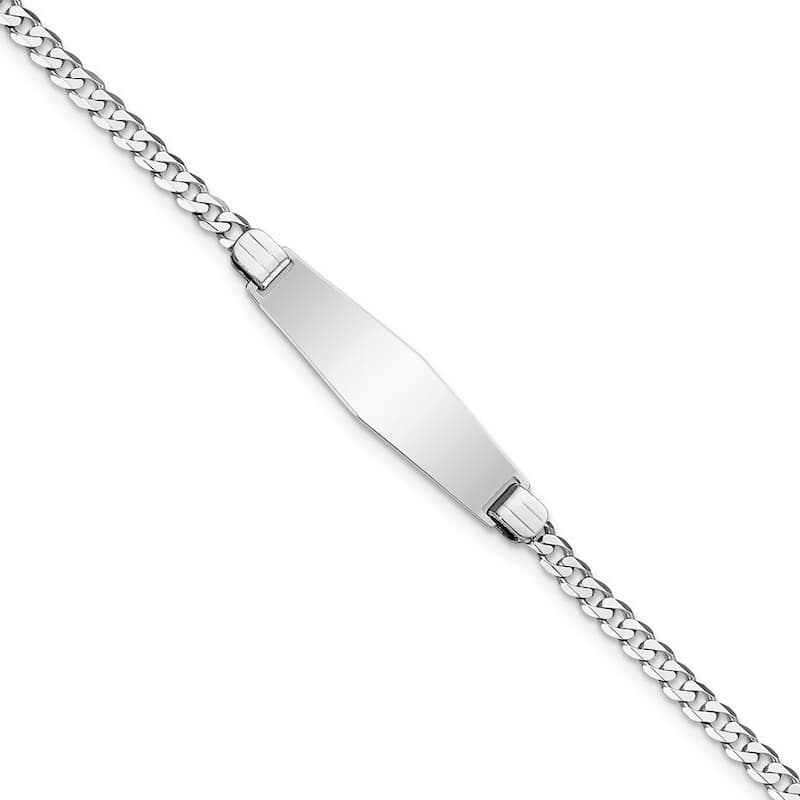 Curata 7.5mm 14k White Gold Engravable Flat Curb Link Soft Diamond Shape ID Bracelet