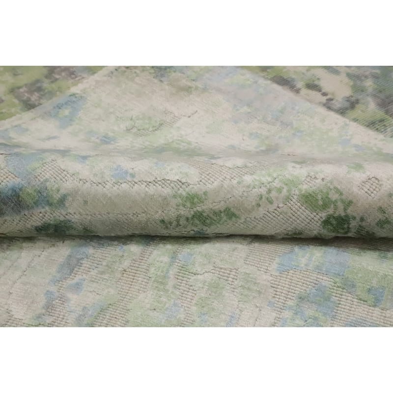 Hand Knotted Oriental Viscose Silk Carpet Modern Abstract Green Abstract Area Rug - 6' 4'' X 4' 1''