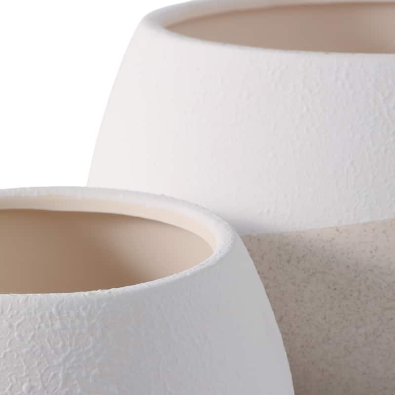Stoneware Ceramic Planters Two-Tone Design (Set of 2) - 12" x 12" x 8"