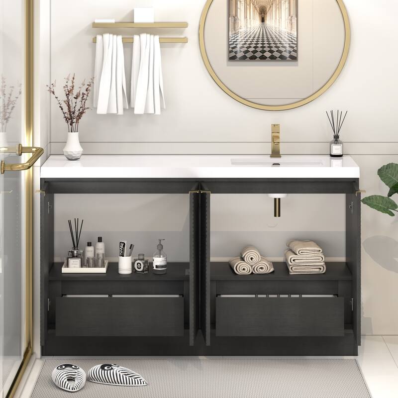 Milano 60" Freestanding Bathroom Vanity with Right White Sink