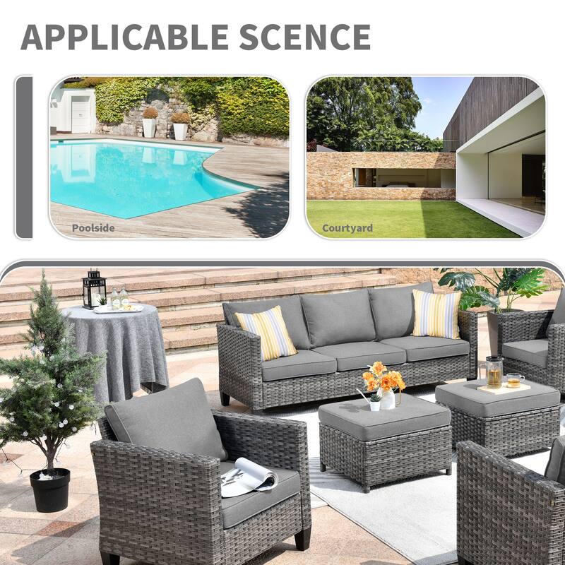 OVIOS 7-piece Patio Outdoor Wicker Conversation Set