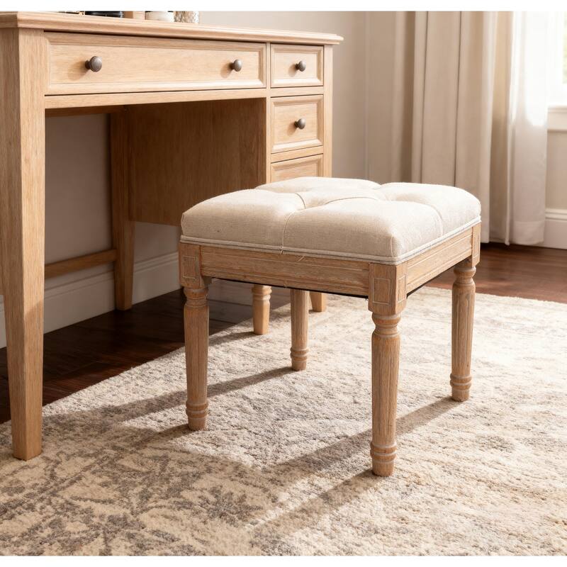 Small Padded Bench, Square Upholstered Rustic Ottoman Bench, Vanity Stools for Bedroom