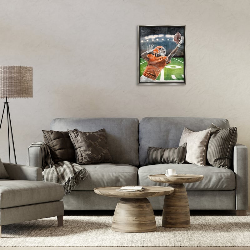 Stupell Athlete Catching Football Framed Floater Canvas Wall Art Design By Kim Allen