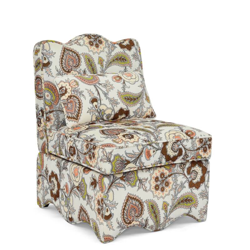 Roomfitters Floral Flannel Accent Chair with Pillow, Armless Upholstered Lounge Chair with Soft Cushion for Living Room