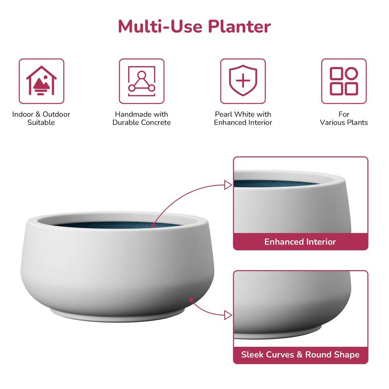 Upgraded Interior Concrete Curvy Round Planter