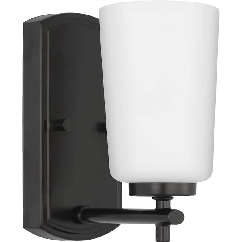 Adley Collection One-Light Matte Black Etched Opal Glass New Traditional Bath Vanity Light - 4.5 in x 6 in x 7.75 in