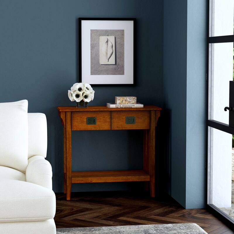 Larina 36 in. W Rectangular Wood 2-Drawer Console Table with Lower Open Shelf