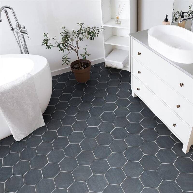 Merola Tile Retro Mini Hex Blue 7" x 8" Porcelain Floor and Wall Tile