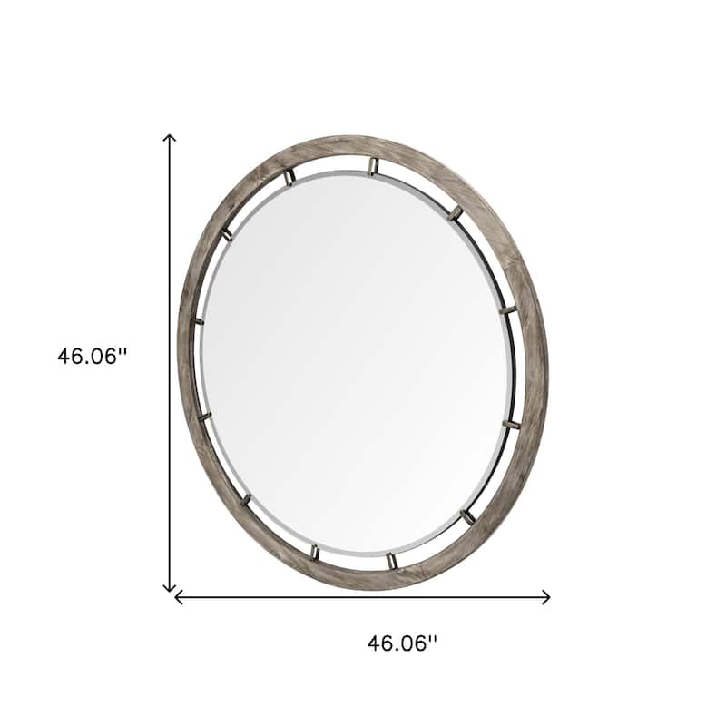 HomeRoots 46" Brown Round Wood Framed Accent Mirror