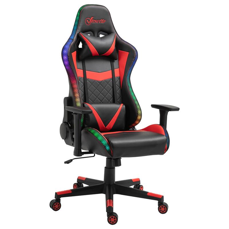 Vinsetto Gaming Chair with RGB LED Light, 3D Arm, Lumbar Support, Swivel Home Office Computer Recliner High Back Racing Gamer