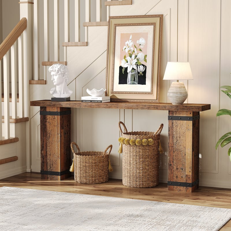 70.9-Inch Console Table, Modern Industrial Design with Decorative Rivets