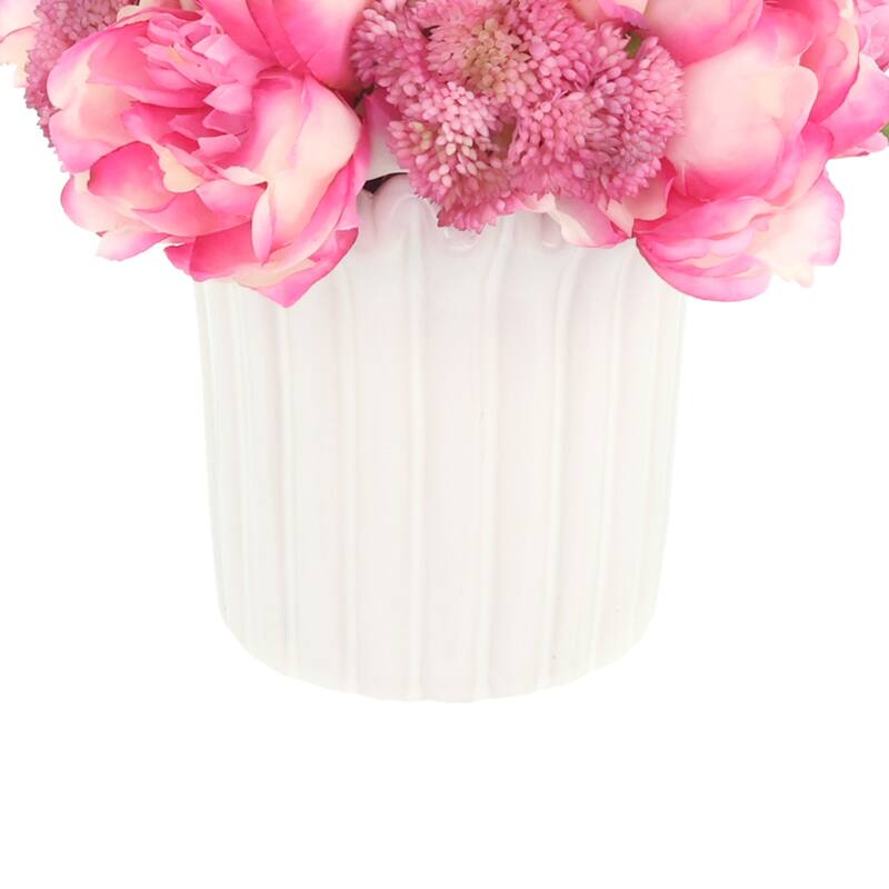 Peonies and Sedum in Ceramic Vase - 10
