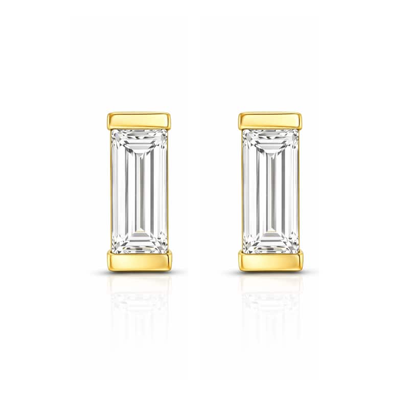 Auriya 14k Gold Lab Grown Baguette Diamond Stud Earrings 0.10 to 0.80 ct. tw. Push-Back (F-G VS) - White
