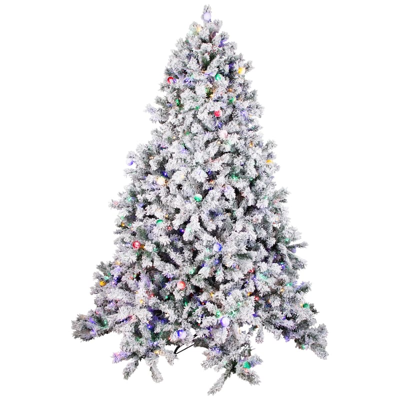 Pre-Lit Full Flocked Glacier Pine Artificial Christmas Tree - 7.5' Multi LED - 7.5 Foot