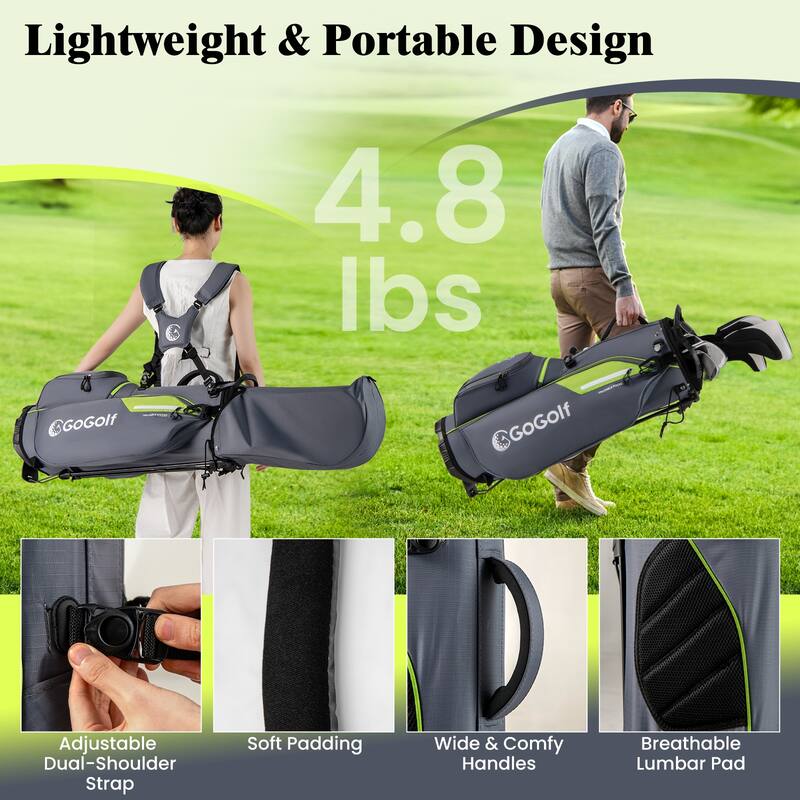 Gymax 8-Way Golf Stand Bag w/ 5 Pockets Lightweight Portable Golf Club